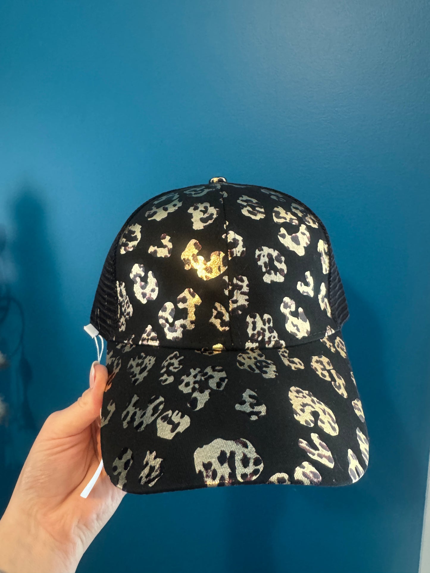 Black Leopard Print Baseball Cap