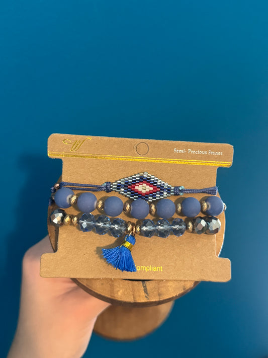 Blue bracelet stack