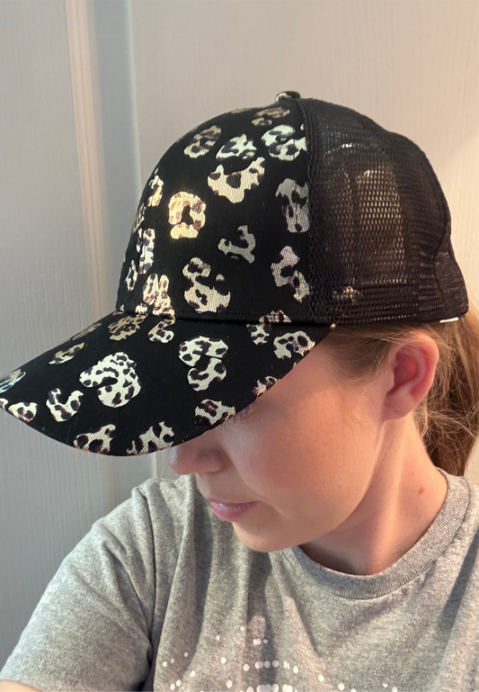 Black Leopard Print Baseball Cap