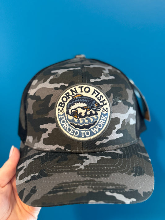 born to fish-forced to work men’s baseball cap