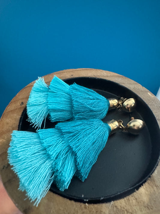 Aqua Tassel Earrings